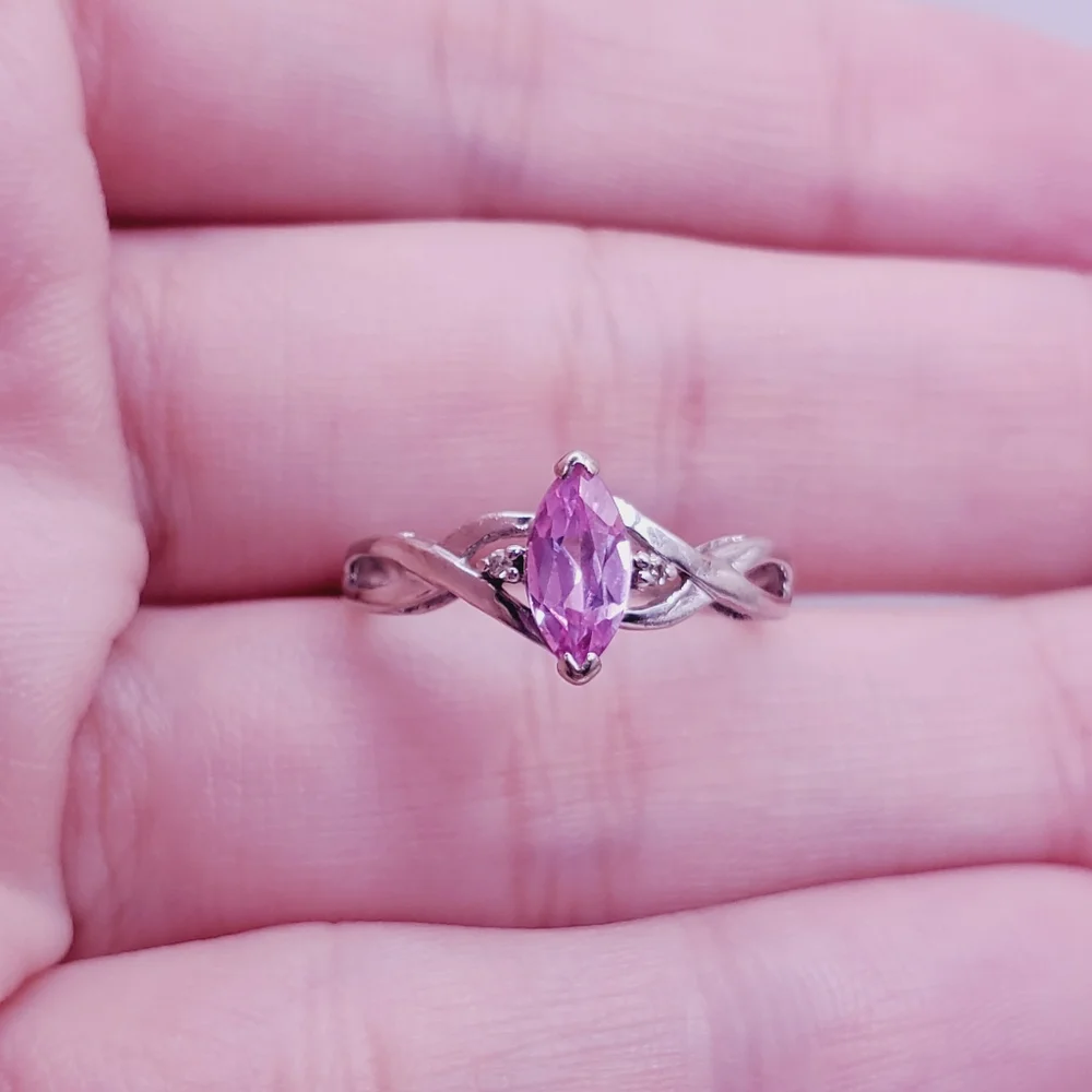 10k White Gold Marquise Pink Topaz Ring